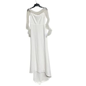 New Lulus Bridal Beautifully Beloved White Mesh Off The Shoulder Maxi Dress